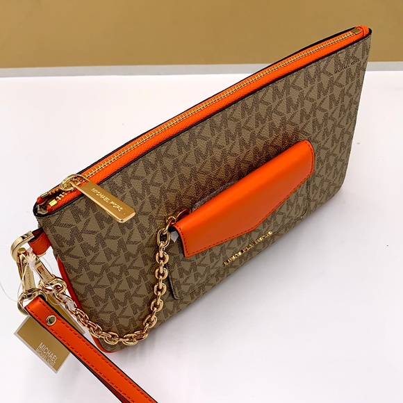 Michael Kors Jet Set LG 2 in 1 card case wristlet Wallet POPPY COLOR - Picture 5 of 16